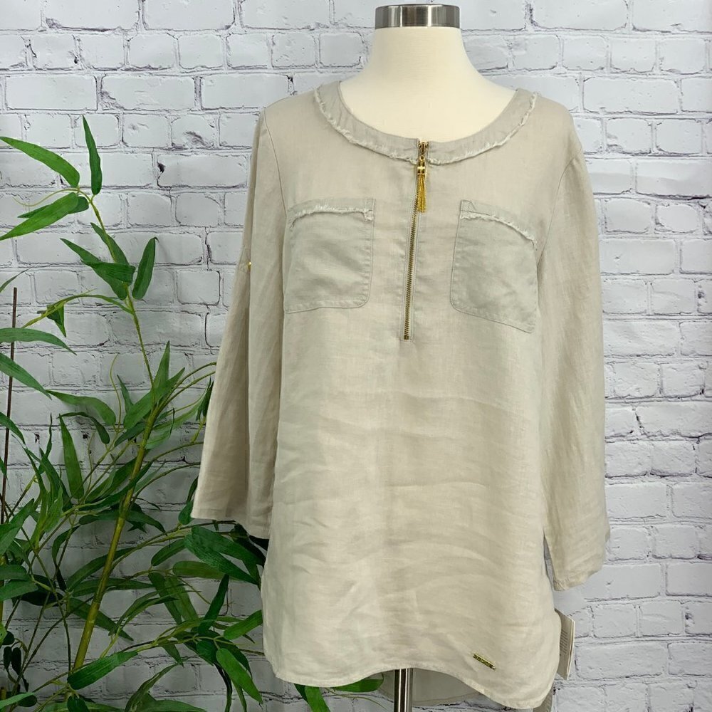 Ellen Tracy Sandstone Tunic w/ Gold Details